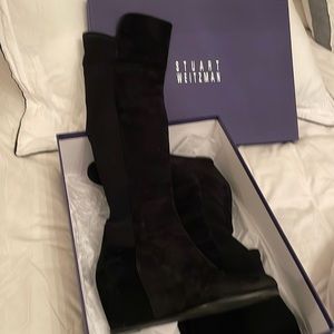 Stuart Weitzman Over The Knee Black Suede Wedge Heel Size 9